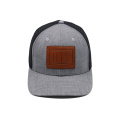 Chapeur de camionneur gris patch en cuir marron pour hommes