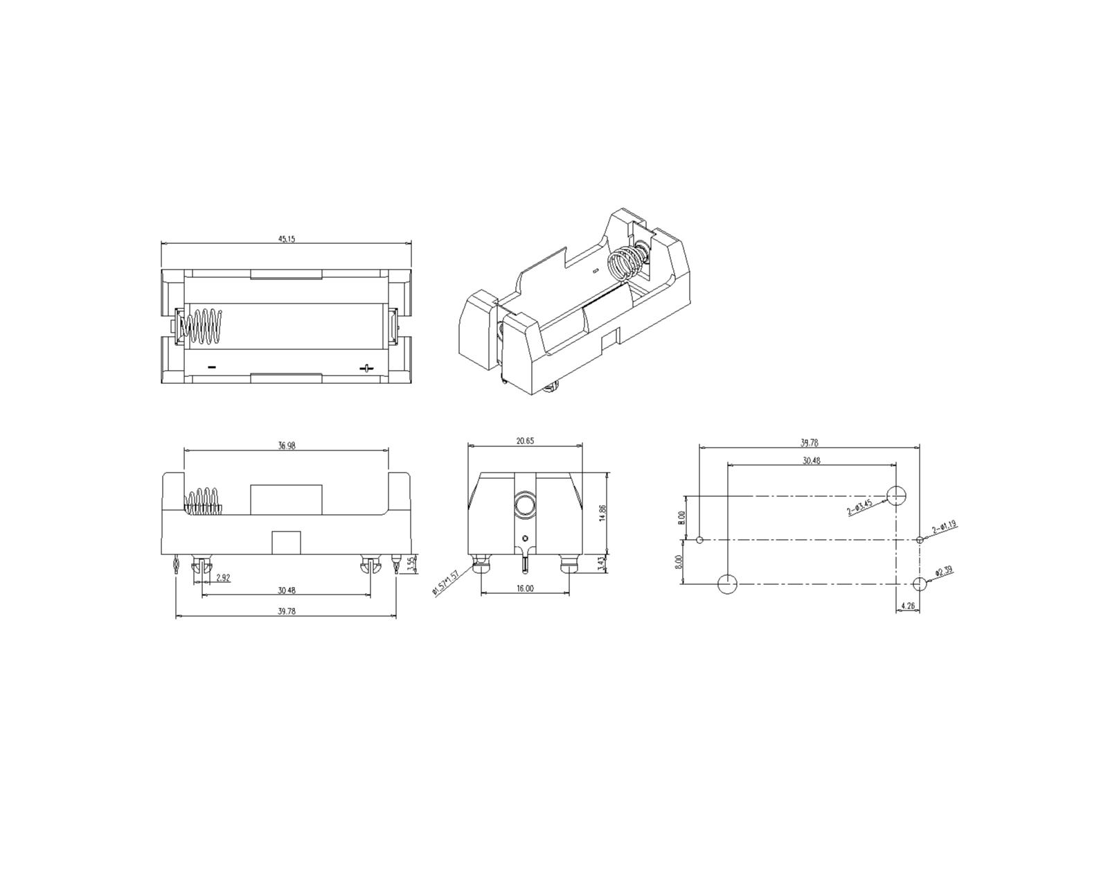 BBC-S-SN-A-111 Single Battery Holder For 18350 THM