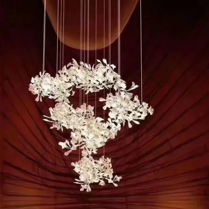 Luxury Ginkgo Leaf Ceramics Chandelier for Hotel Villa Interior Decoration