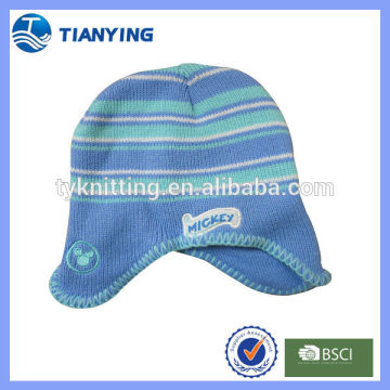 striped embroidery children earflap earflap beanie knitting hats