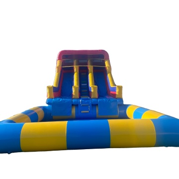 Kommerzielle Dual -Lane -Wasserrutsche mit aufblasbarem Pool - 80 cm Höhe