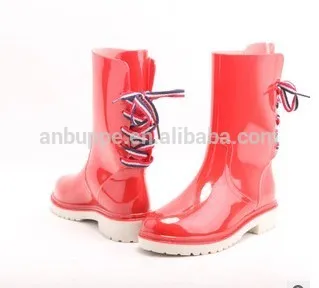 lace up transparent pvc rain boots for women