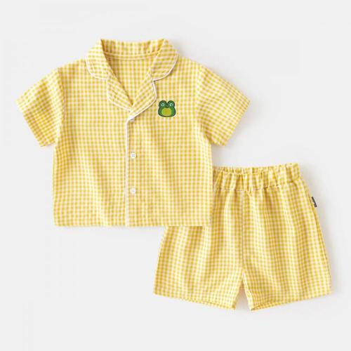 Kids Boys Girls Short Sleeve100% Cotton Plaid Pajamas