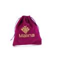 Drawstring Lila Samttasche mit goldenem Logo