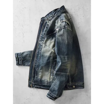 High-End Retro Patchwork Denim Jacket for Men - OEM