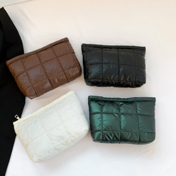 Nylon Padded Puffy Storage Bag: Lightweight Square Cosmetic Bag