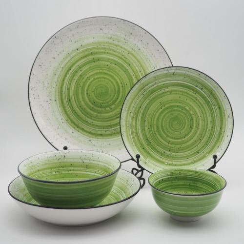 Luxe handgeschilderde stijl groen keramisch servies servies porseleinen diner set