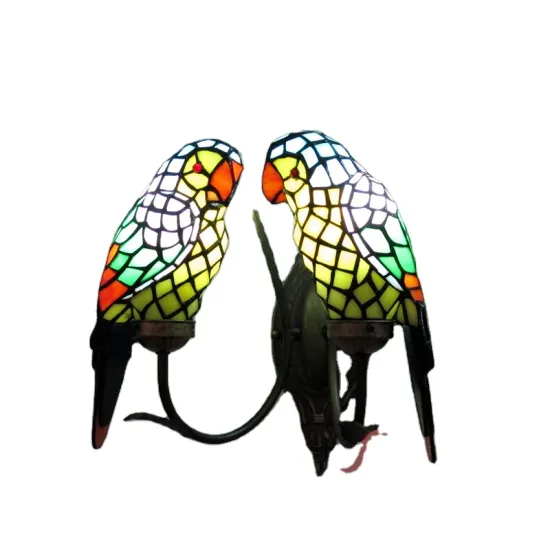 European Style Creative Parrot Bird Stained Glass Wall Lamp for Bedroom Decoration