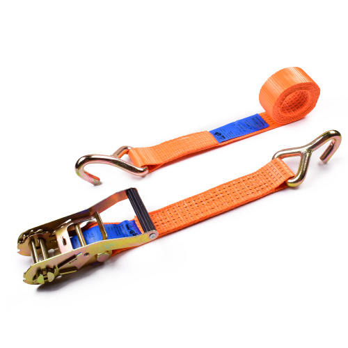 2" 5T 50mm Middle Plastic Handle Ratchet Buckle Tie Down Orange Straps With 2 Inch Single J Hooks