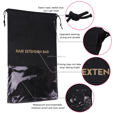 Hot Selling High Quality Private Label PVC Window Dustproof Waterproof  Drawstring Non Woven Hair Extension Bag Customize Logo