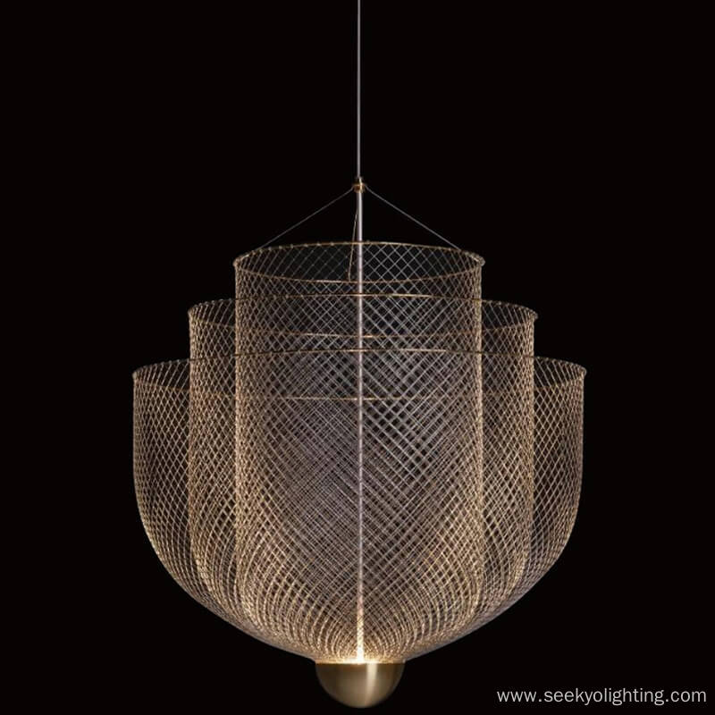 Reception Led Chrome Iron Mesh Chandelier Decoration