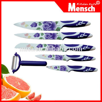 6pcs china style flower printed non stick knife set