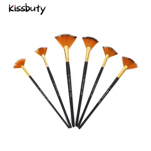 6Pcs/Set Fan shaped Nylon Hair Gouache Acrylic Watercolor Paint Brush for School Painting Drawing Painting Brush Art Supplies