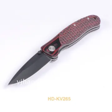 Color wood handle pocket knife with black coated blade