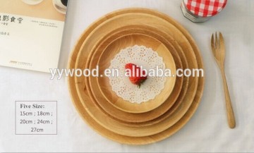 Eco-friendly natual rubber wood round wooden tray plate/wooden dishes
