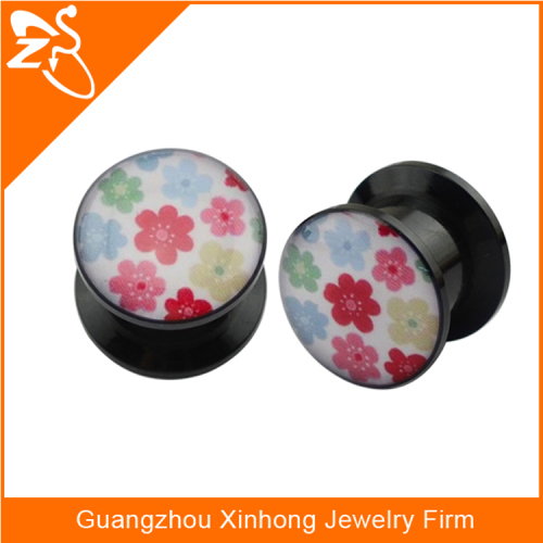 Acrylic jewelry wholesale,acrylic ear tunnel plugs with flower ,body jewelry gay piercing