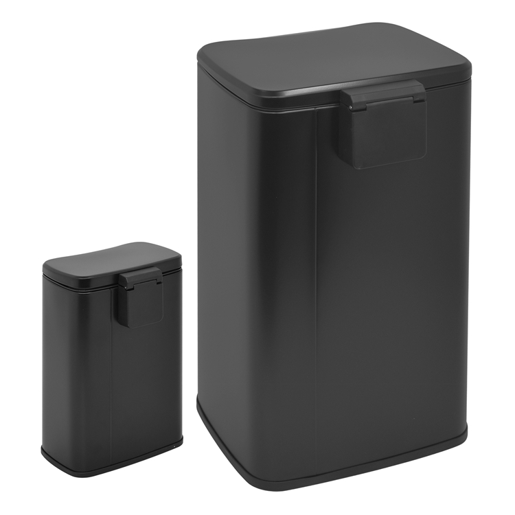 black steel trash can