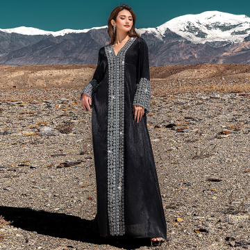 Embroidered Abaya Crystal Handwork Detail Black Abaya Dress