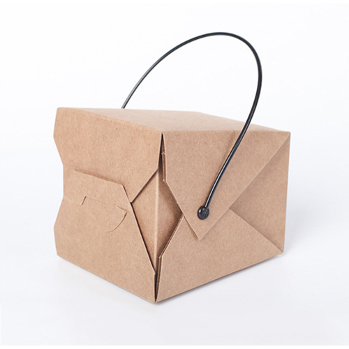 Simple Design Handle Kraft Paper Portable Lunch Box