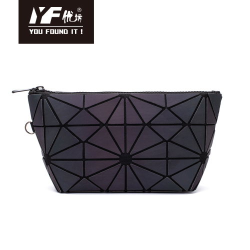 Pu Hand Bag Luminous geometric patterns handbags women pu leather bag cosmetic makeup lattice lady purse Supplier