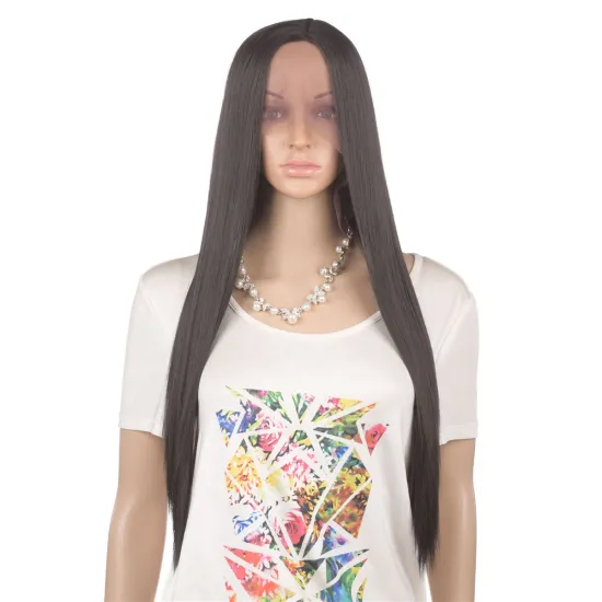 Long Straight Synthetic Wigs For Women Hand Tied Middle Parting Natural Color Synthetic Fiber Wigs 30 inches Factory Whole Price
