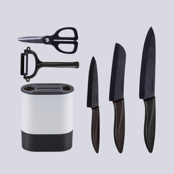 Ceramic Kitchen Knife Set: MIDDIA 6 inch Chef, 5 inch Santoku & 4.5 inch Fruit Cutter with Peeler and Scissors