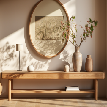 Mrs. Woods Modern Wooden Console Table with Drawer Storage and Mirror for Hallway Entry