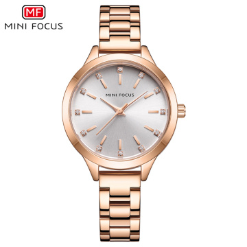 Roségold lila wasserdichte Quarz -Armbanduhr für Frauen - Mini Focus 0367L