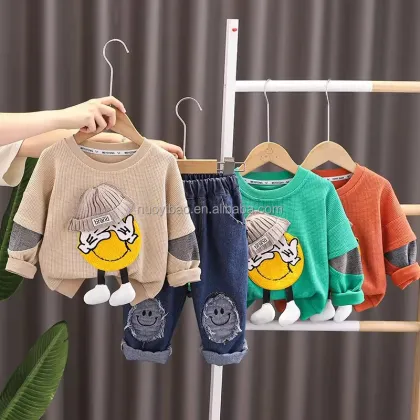 Korean Boy's Cashmere Dinosaur Hoodie and Pants Set