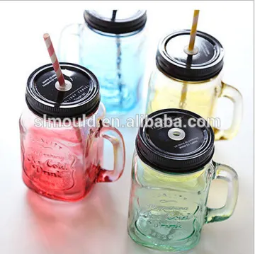 Zakka creative color transparent glass bottle Mason summer fruit juice cup Straw cup with lid