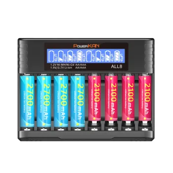 ALL8-NewQQ Flexible 1.2V LCD Battery Charger for AA & AAA Lithium Ni-MH Batteries - 8-Slot Capacity