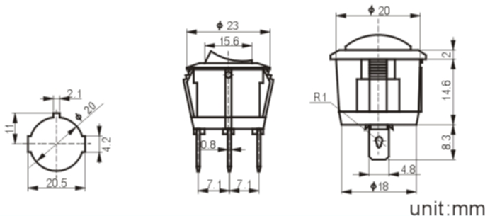 MIRS-101-9C3-1 rocker switch