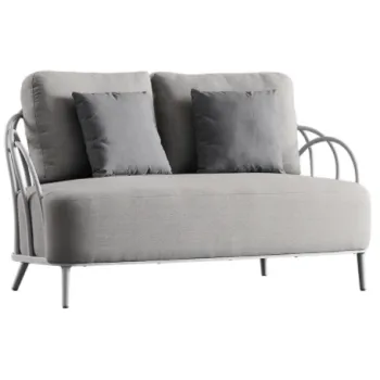 Foshan Furniture Manufacturer: Gray Aluminum Frame Waterproof Fabric Cushion 2 Seater Lounge Sofa