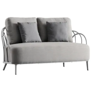 Foshan Furniture Manufacturer: Gray Aluminum Frame Waterproof Fabric Cushion 2 Seater Lounge Sofa