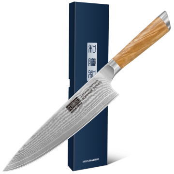 Nuovi 67 strati Damasco in acciaio giapponese coltello da chef con manico in legno di oliva naturale - set di coltelli da cucina premium è arrivato nella scatola regalo