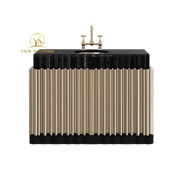 Modern Luxury Bathroom Cabinet with Black Marble Top and Stainless Steel Sink