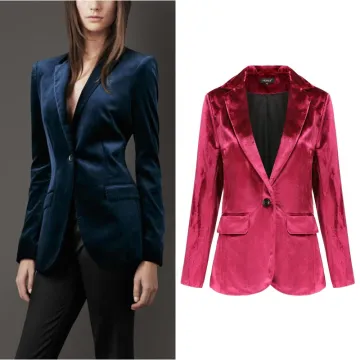 Velvet Blazer: Women's Work Office Formal Velour Lapel Collar Open Front Cardigan Coat for Winter