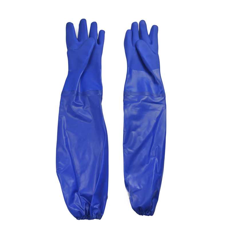 Blue PVC Dipped gloves with reinforced cuff