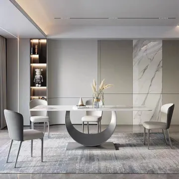 Golden Stainless Steel and Marble Luxury Dining Table Set with 6 Chairs - Modern Dinning Room Furniture