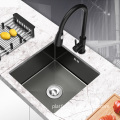 Customizable Black Stainless Steel Kitchen Sink with Faucet: Single Tank Basin in Modern Style