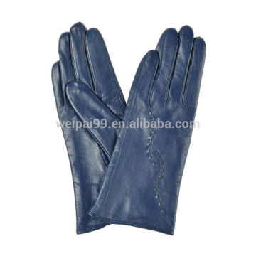 Elegant threading blue lady warm winter goatskin leather gloves