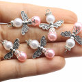 Wholesale Artificial Alloy Wing Charms with Pretty Pearl Beads Craft DIY Jewelry Finding Pendants Necklace Accessories