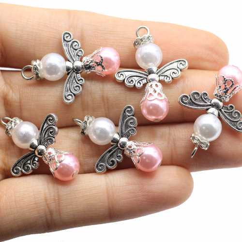 Wholesale Artificial Alloy Wing Charms with Pretty Pearl Beads Craft DIY Jewelry Finding Pendants Necklace Accessories