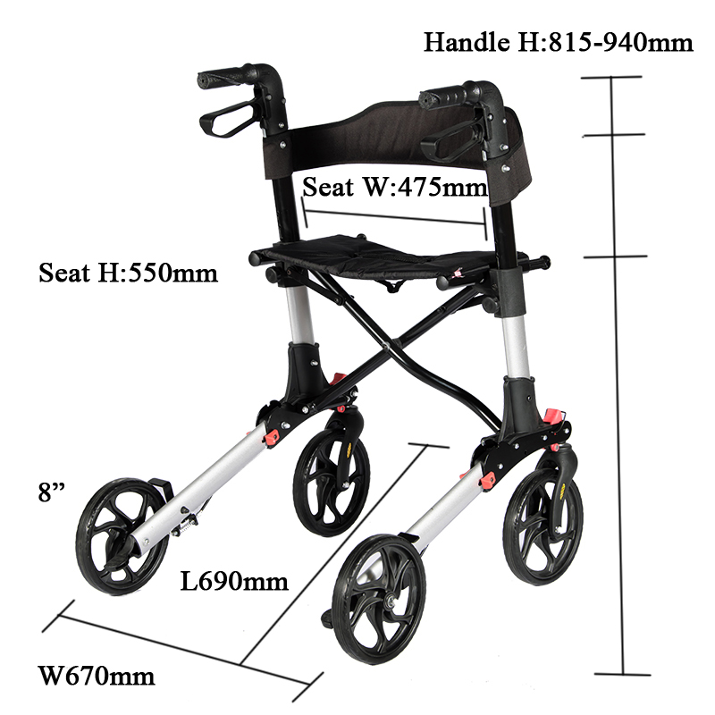 TONIA New Design Portable Double Folding Aluminum Rollator Walker For The Elderly