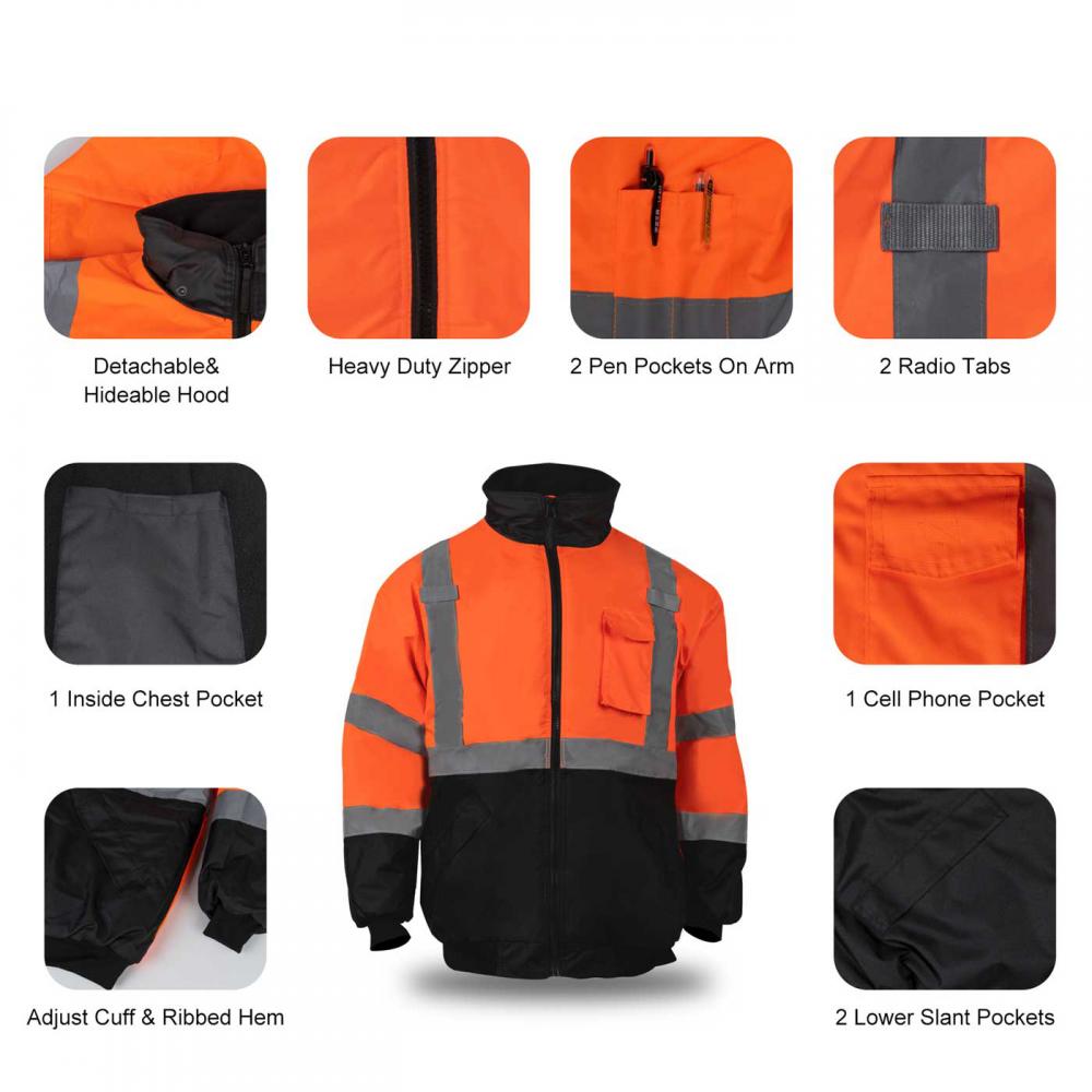 Jk45 Orange Hi Vis Detachable Hood Jacket Jpg
