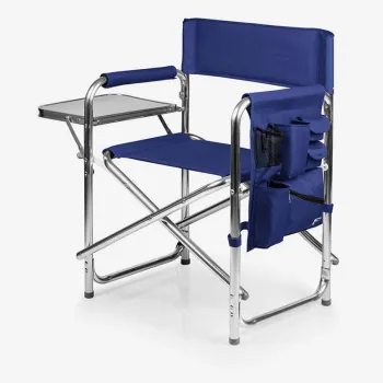 Red Oversized Folding Director Chair with Aluminum Frame and Side Table