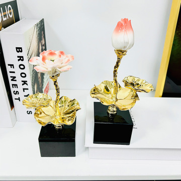 Luxury Metal Ceramic Lotus Flower Decorations - Modern Retro Gold Home Accents