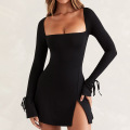Elegant party dress in summer black print