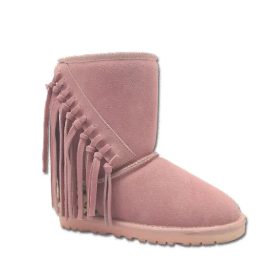 Trendy Kids Girls Short Fringe Leather Boots
