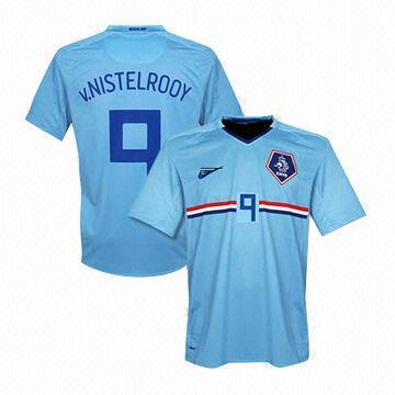 High-quality Blue Men's Soccer Jerseys, Short Sleeves, Made of 100% Polyester Interlock 135g/m